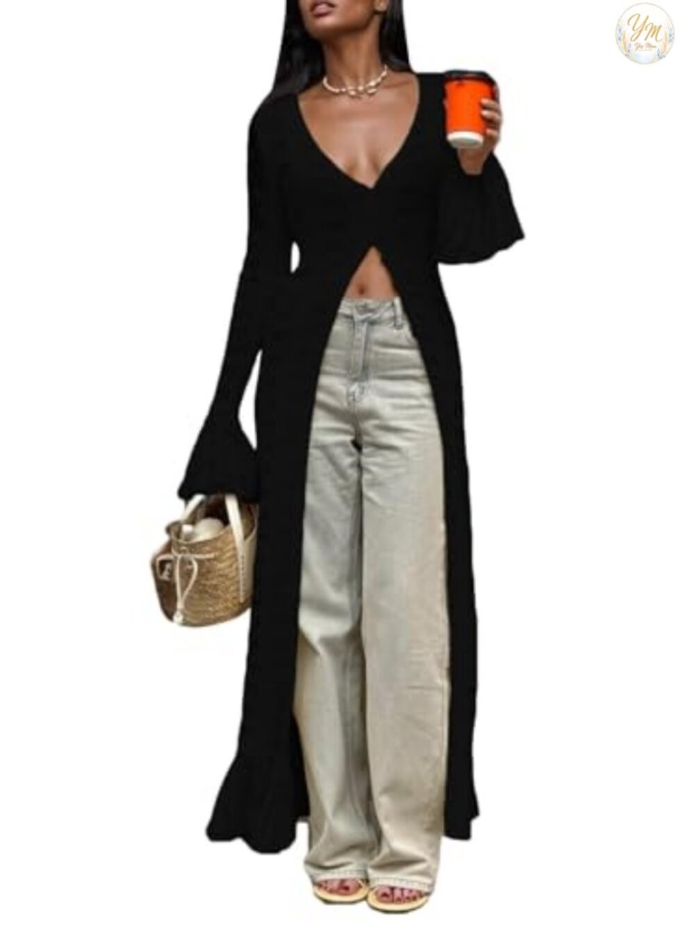 Crochet Hollow Out Knit Cardigan Maxi Duster Long Sleeve Button Down Boho Cover